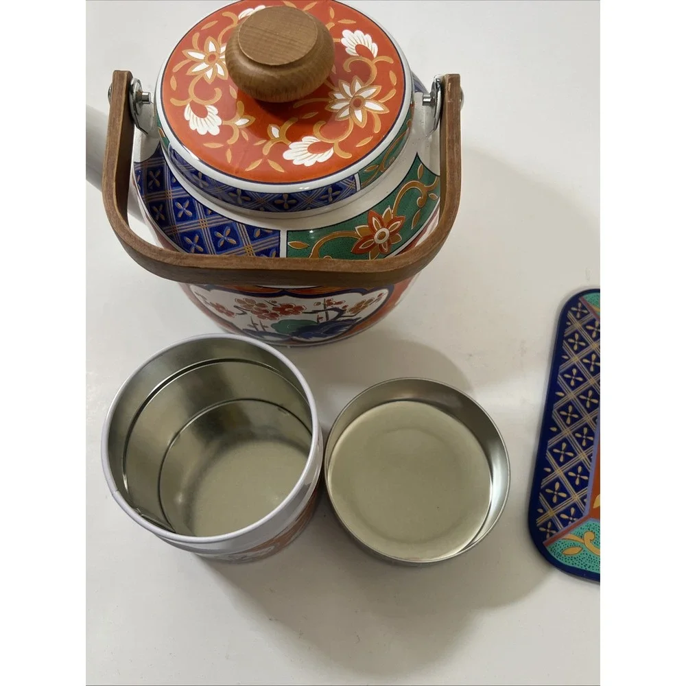 Tea Set 3piece tea set From Japan, Hand Painted,‎ Porcelain Enamel Wood Handle